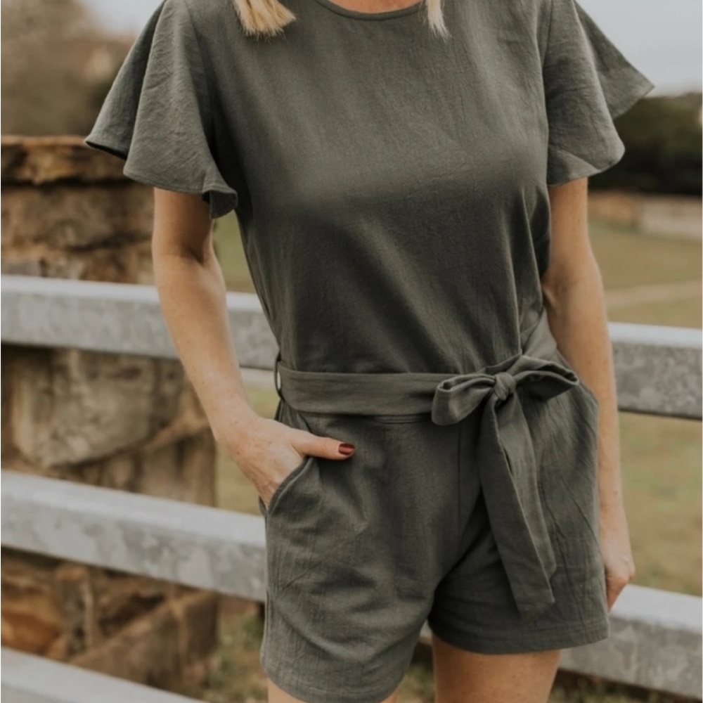 Green Short Sleeve Romper